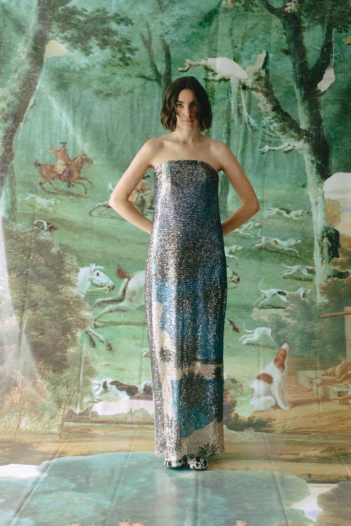 FLORA DRESS - Blue Palm print