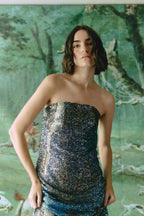 FLORA DRESS - Blue Palm print