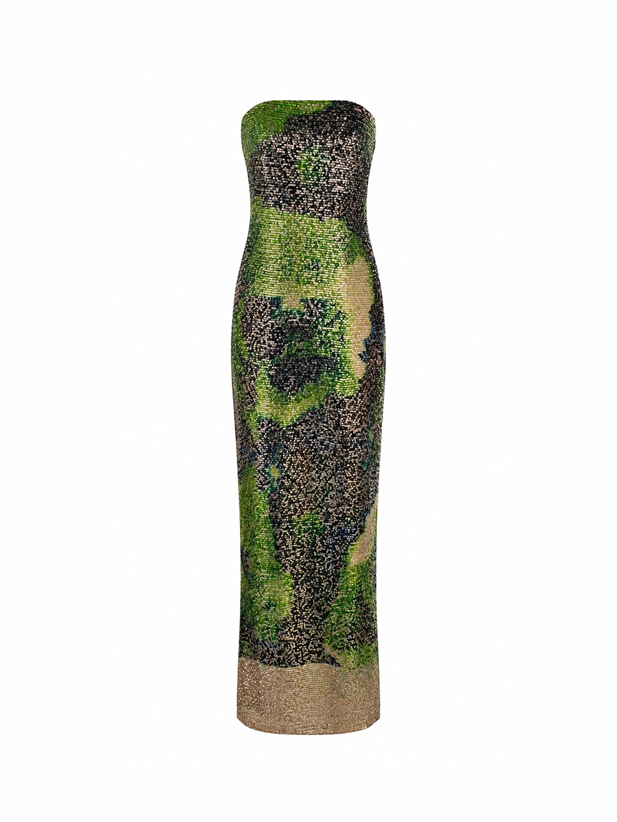 FLORA DRESS - Green poppy print