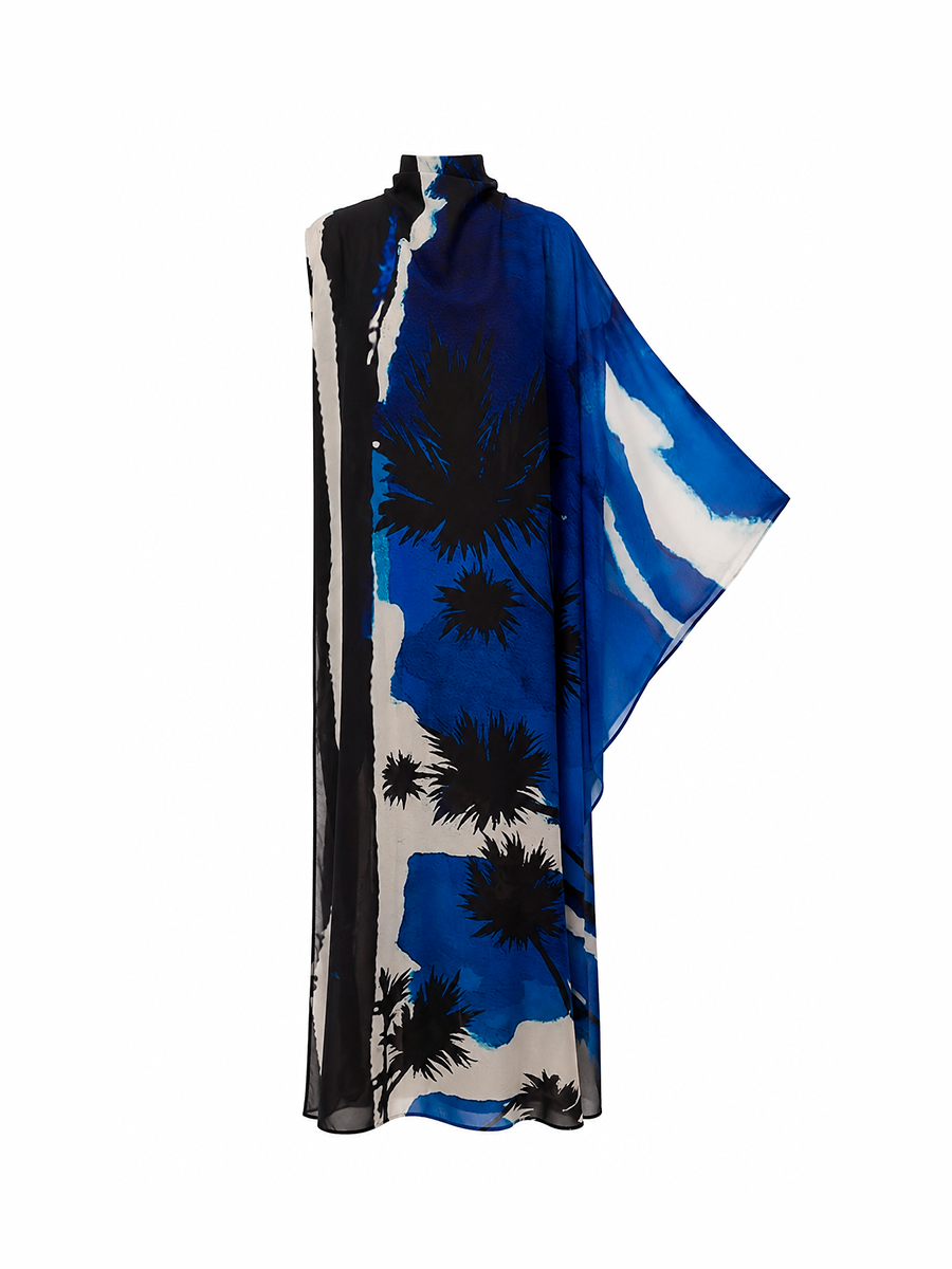 LIBRA DRESS - Blue Palm print