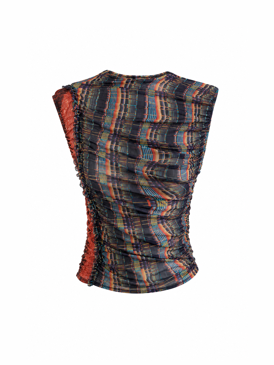 MILA TOP - Blue & Red weave print
