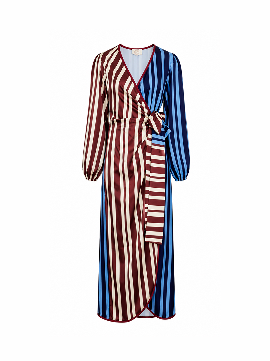 POETA DRESS - Burgundy & blue stripes