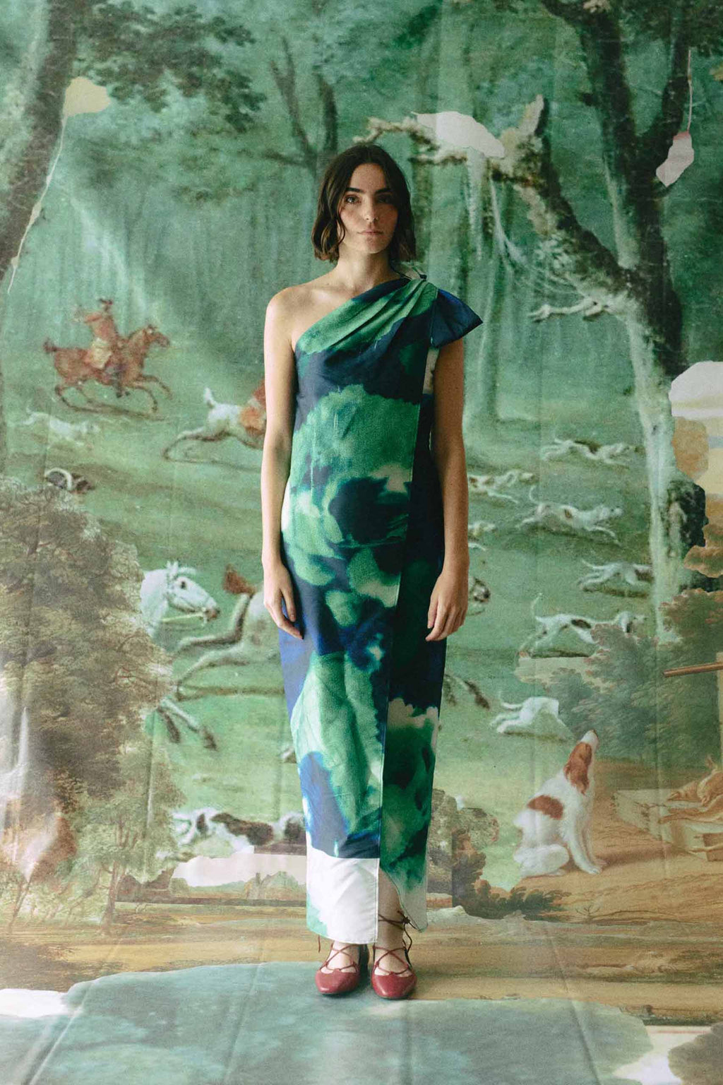 ISOLDE DRESS - Green poppy print