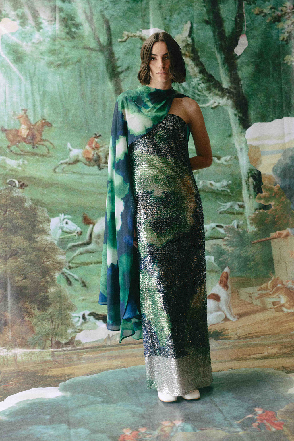FLORA DRESS - Green poppy print
