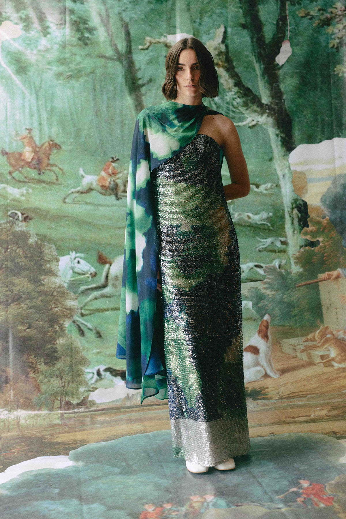 FLORA DRESS - Green poppy print