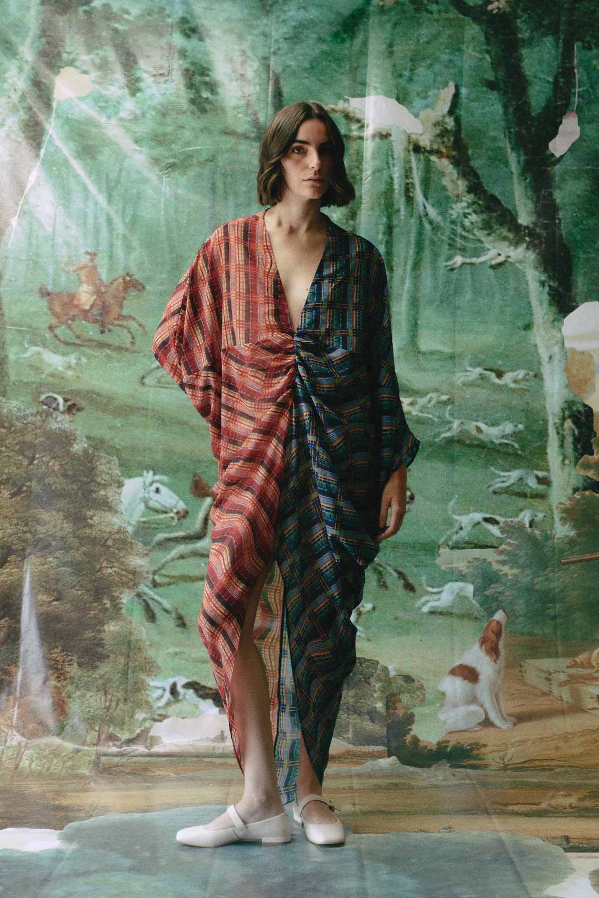 ALBA KAFTAN - Red & Blue weave print