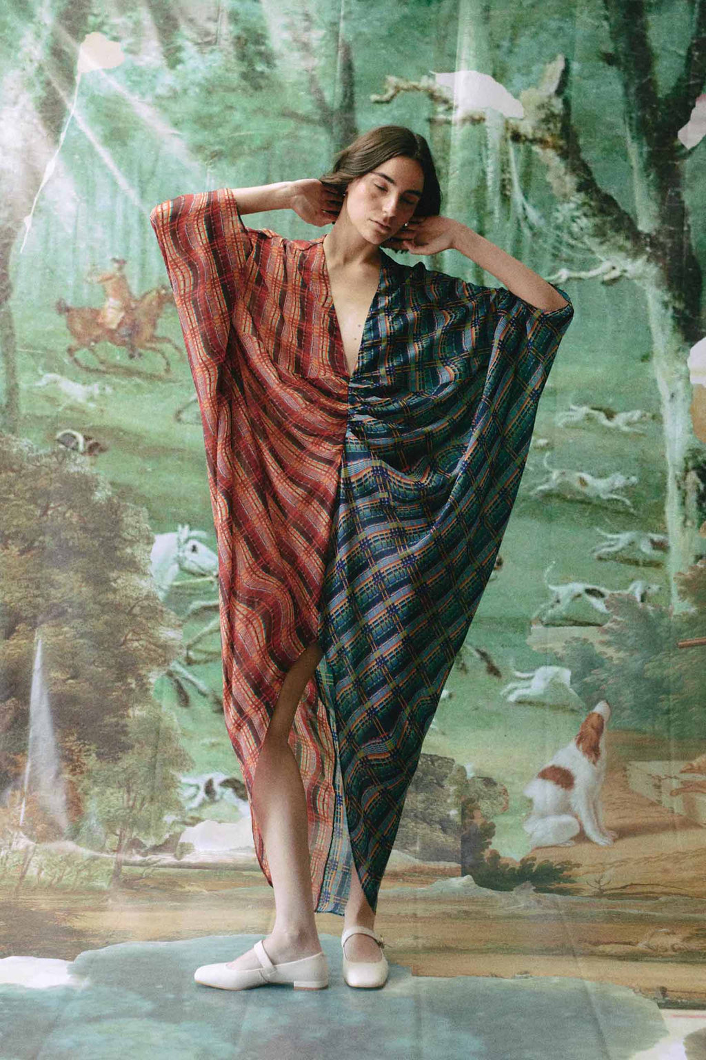 ALBA KAFTAN - Red & Blue weave print