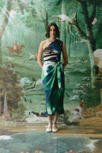 MOIRA TOP - Blue Palm & Green Poppy Print