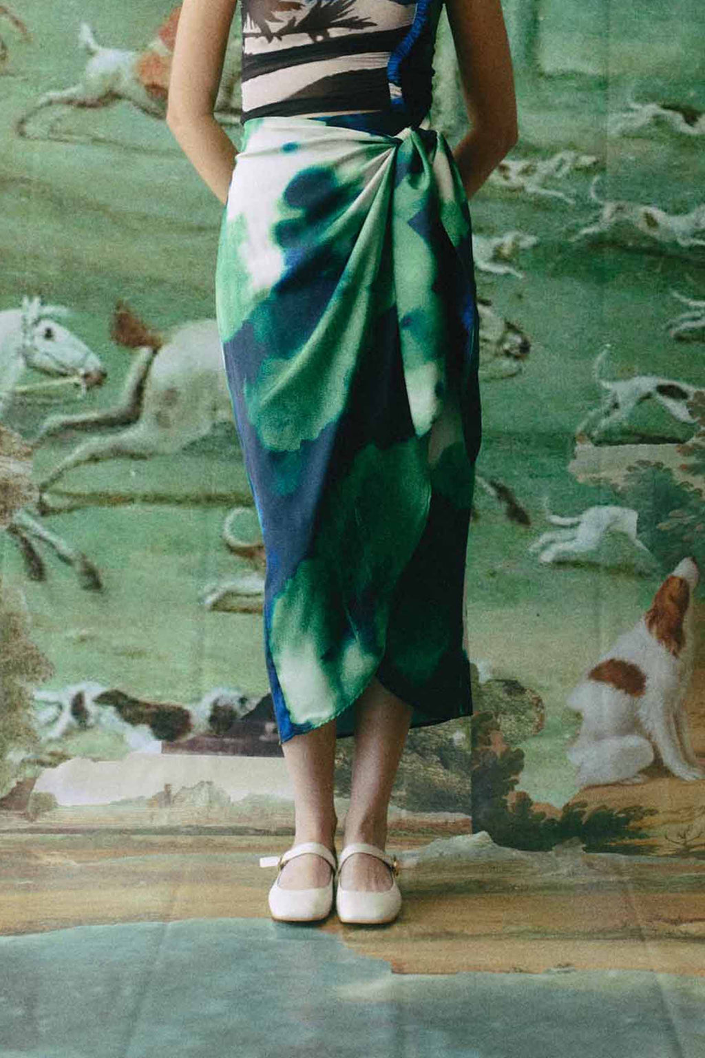 PHOEBE SKIRT - Green poppy print