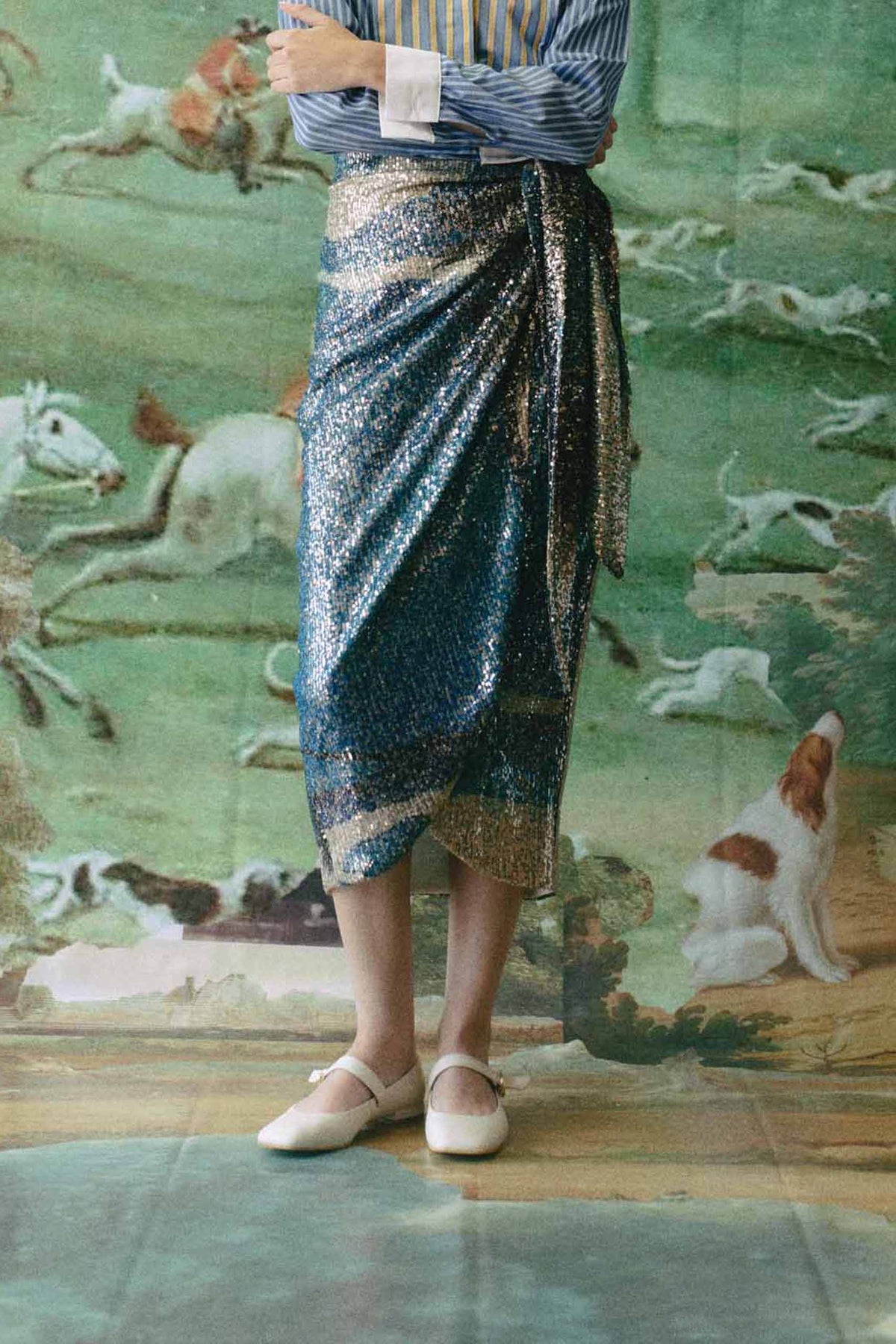 PHOEBE SKIRT - Blue palm print
