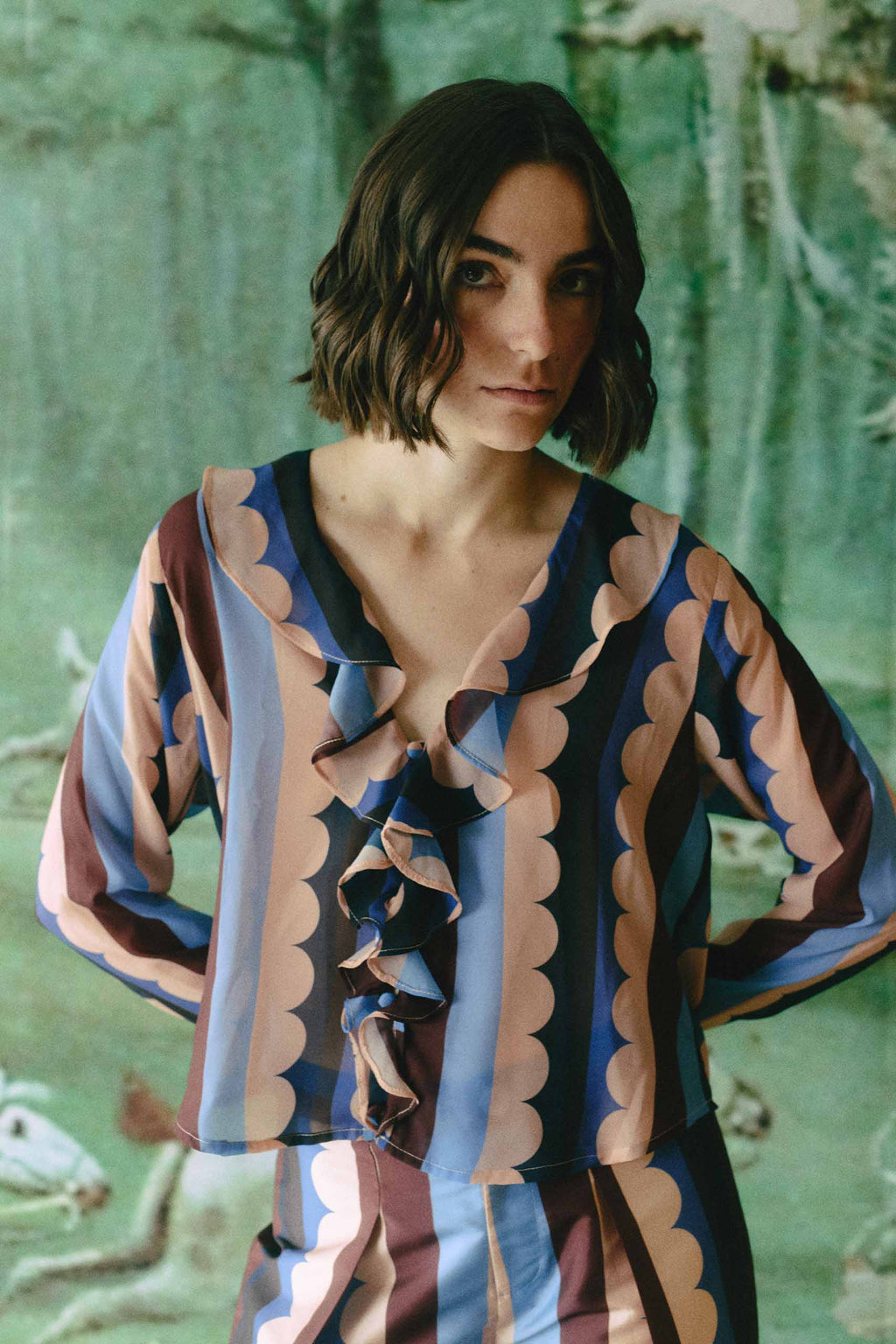 NENA BLOUSE - Blue lace print