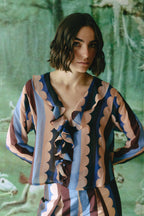 NENA BLOUSE - Blue lace print