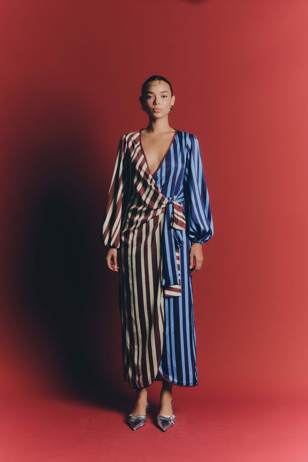 POETA DRESS - Burgundy & blue stripes