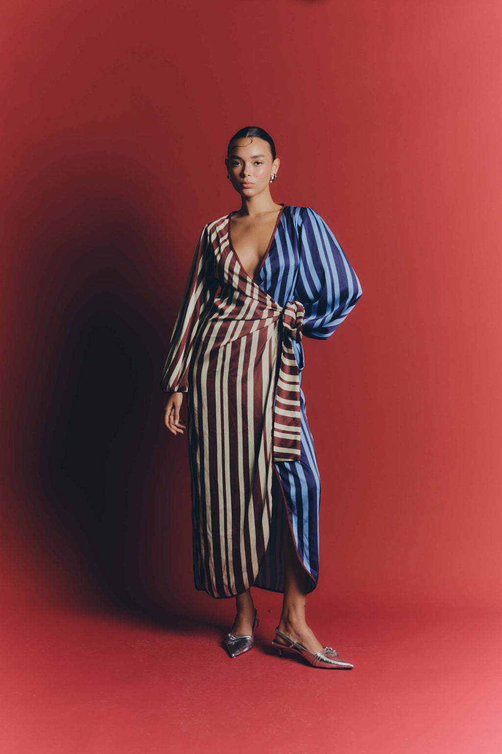 POETA DRESS - Burgundy & blue stripes
