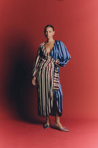POETA DRESS - Burgundy & blue stripes