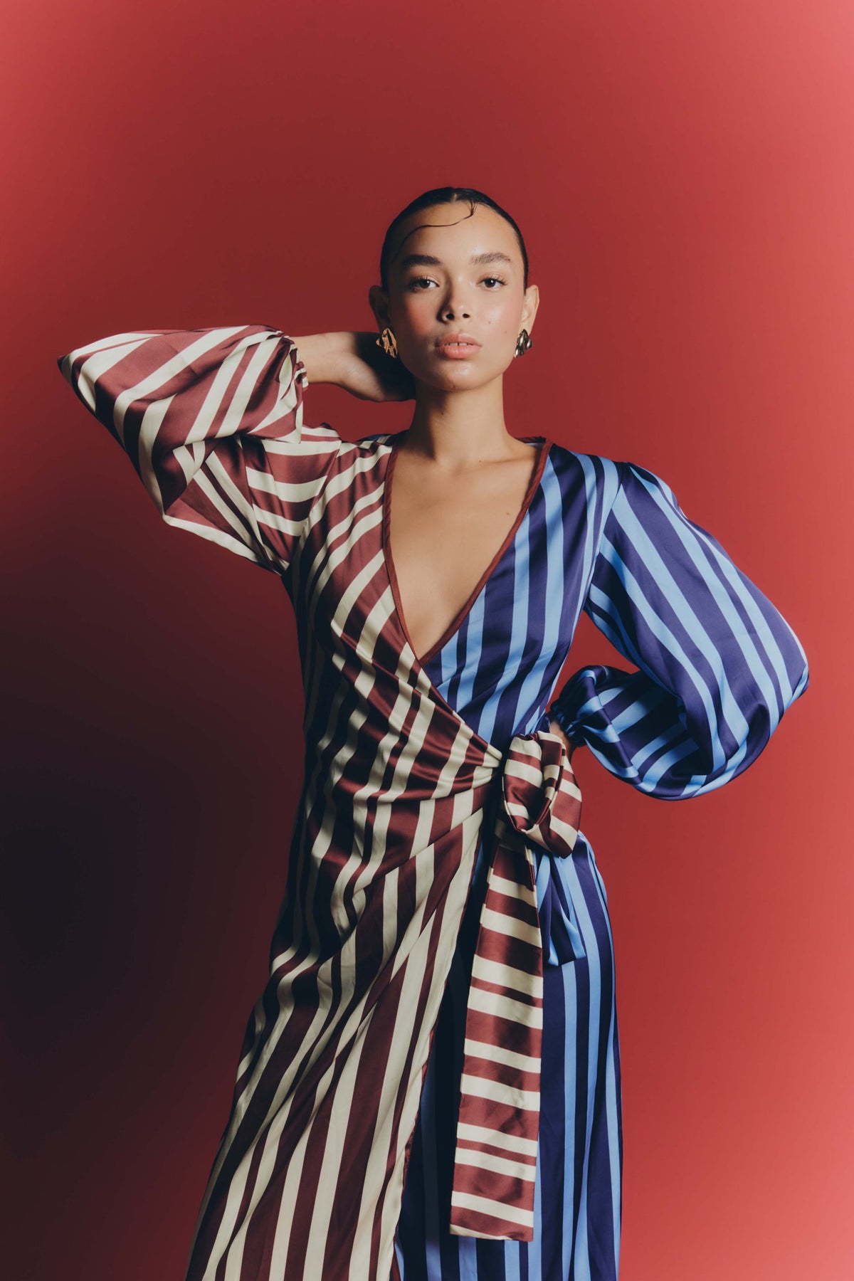 POETA DRESS - Burgundy & blue stripes
