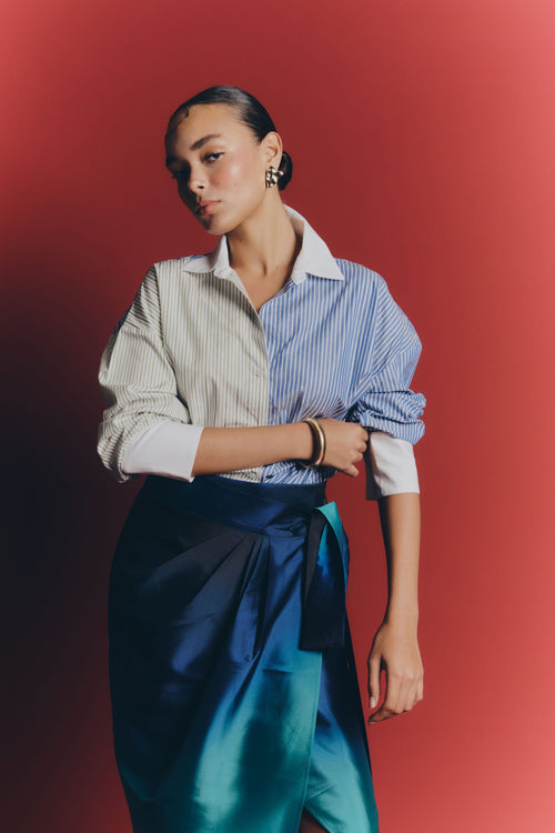 CALLISTA SHIRT - Green & blue stripes