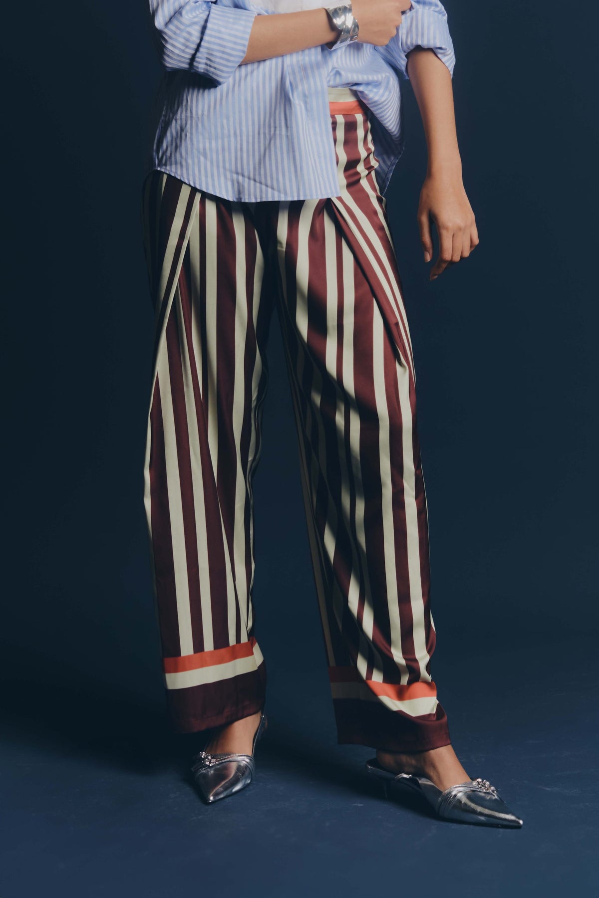 HESTIA TROUSERS - Burgundy stripes