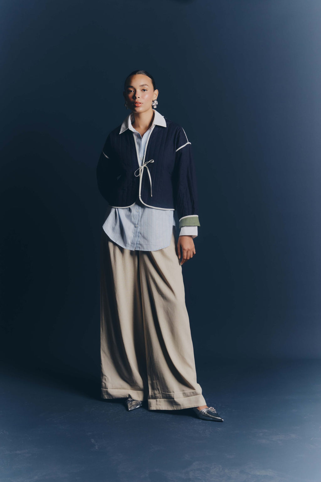 IANTHE REVERSIBLE JACKET - Blue white pipings