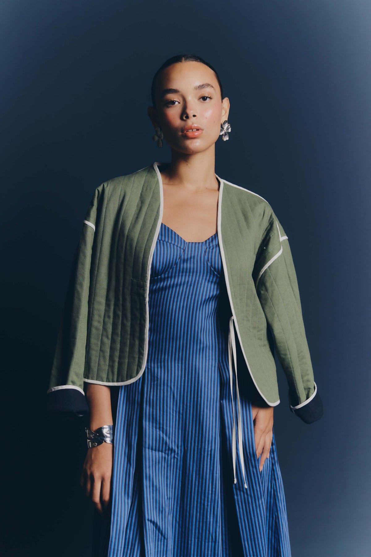 IANTHE REVERSIBLE JACKET - Blue white pipings