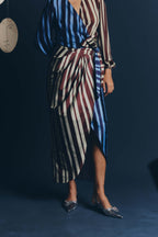 PHOEBE SKIRT - Burgundy & blue stripes