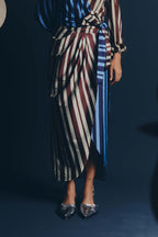 PHOEBE SKIRT - Burgundy & blue stripes