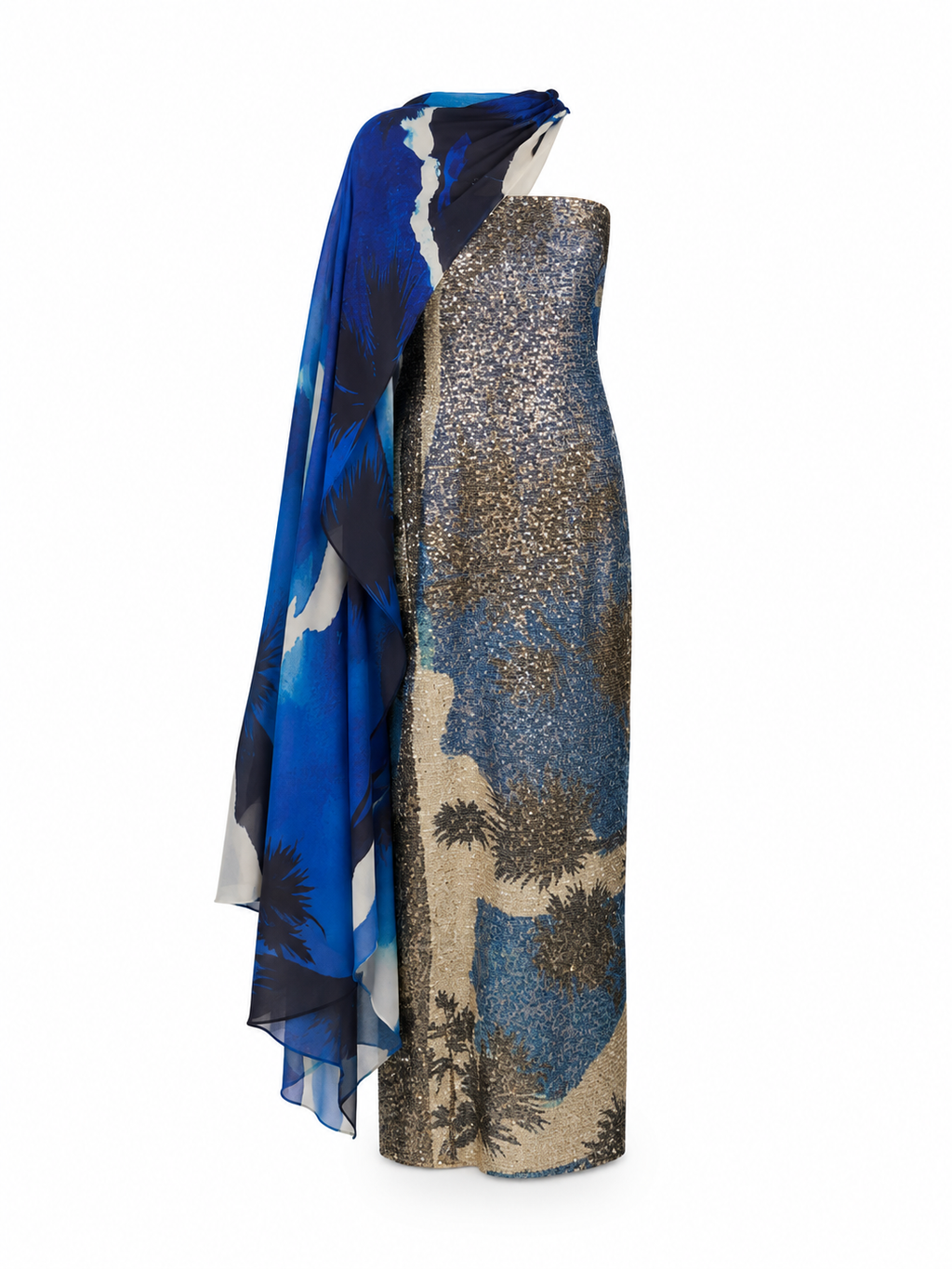 FLORA DRESS - Blue Palm print